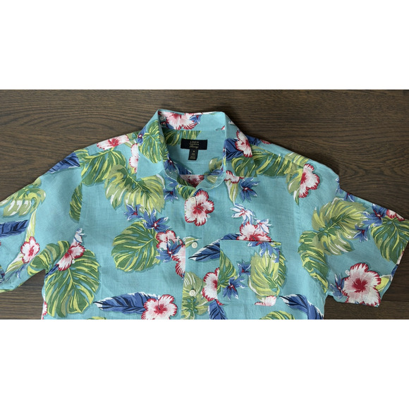 NWOT. Club Room Luxury Mens Hawaiian Floral Linen Short Sleeve Shirt sz M - Picture 2 of 2